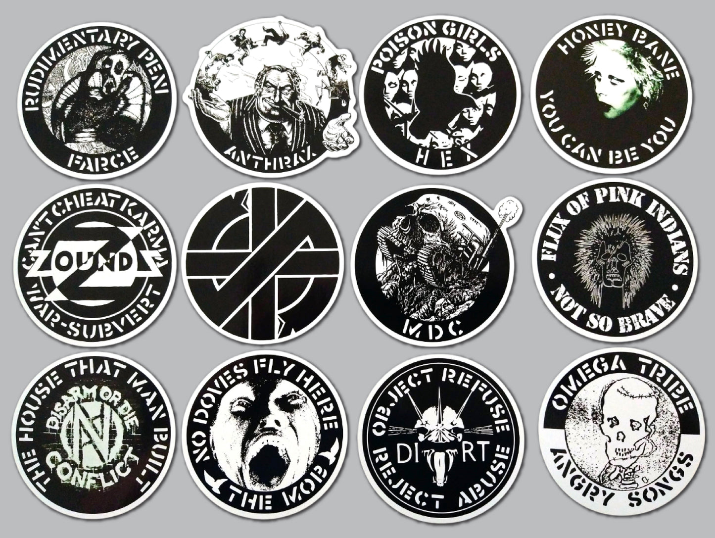 Crass Records / Anarcho Punk Sticker Pack (12 Stickers) SET 1