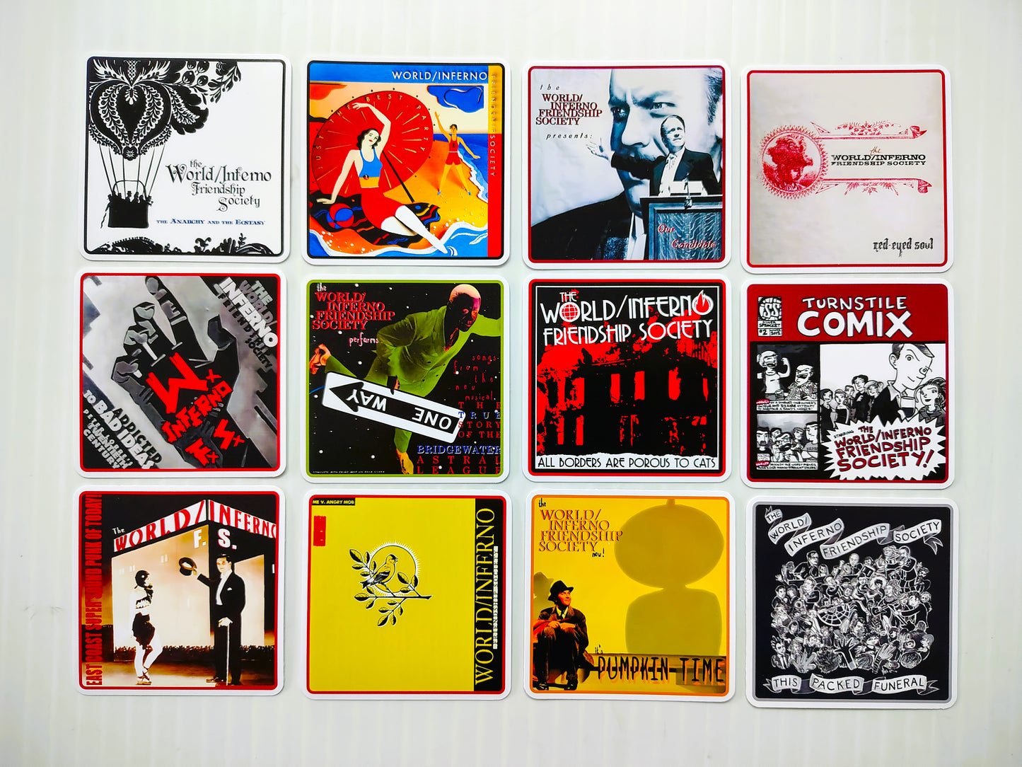 World Inferno Friendship Society Album Cover Sticker Pack (12 Stickers)