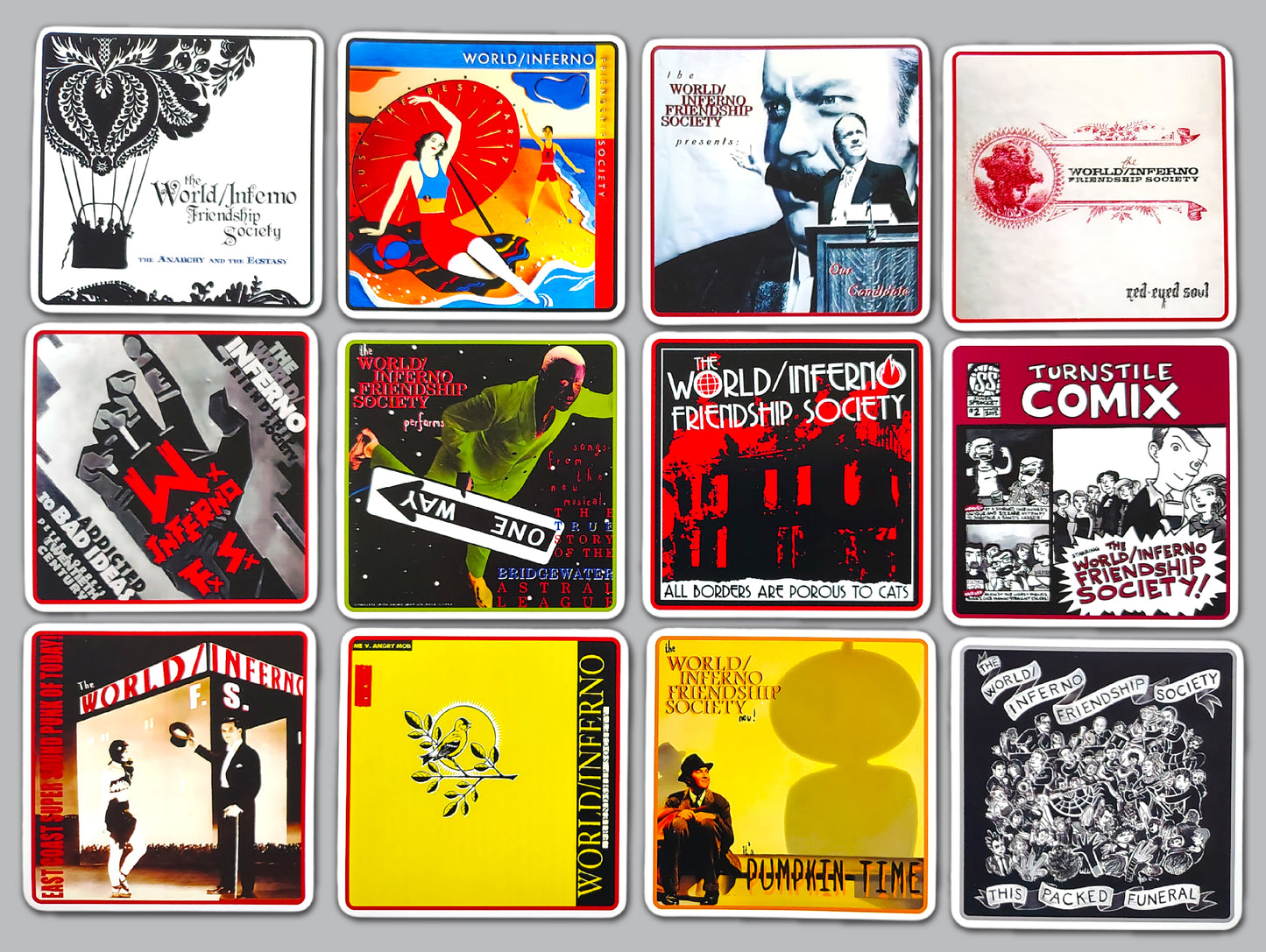 World Inferno Friendship Society Album Cover Sticker Pack (12 Stickers)