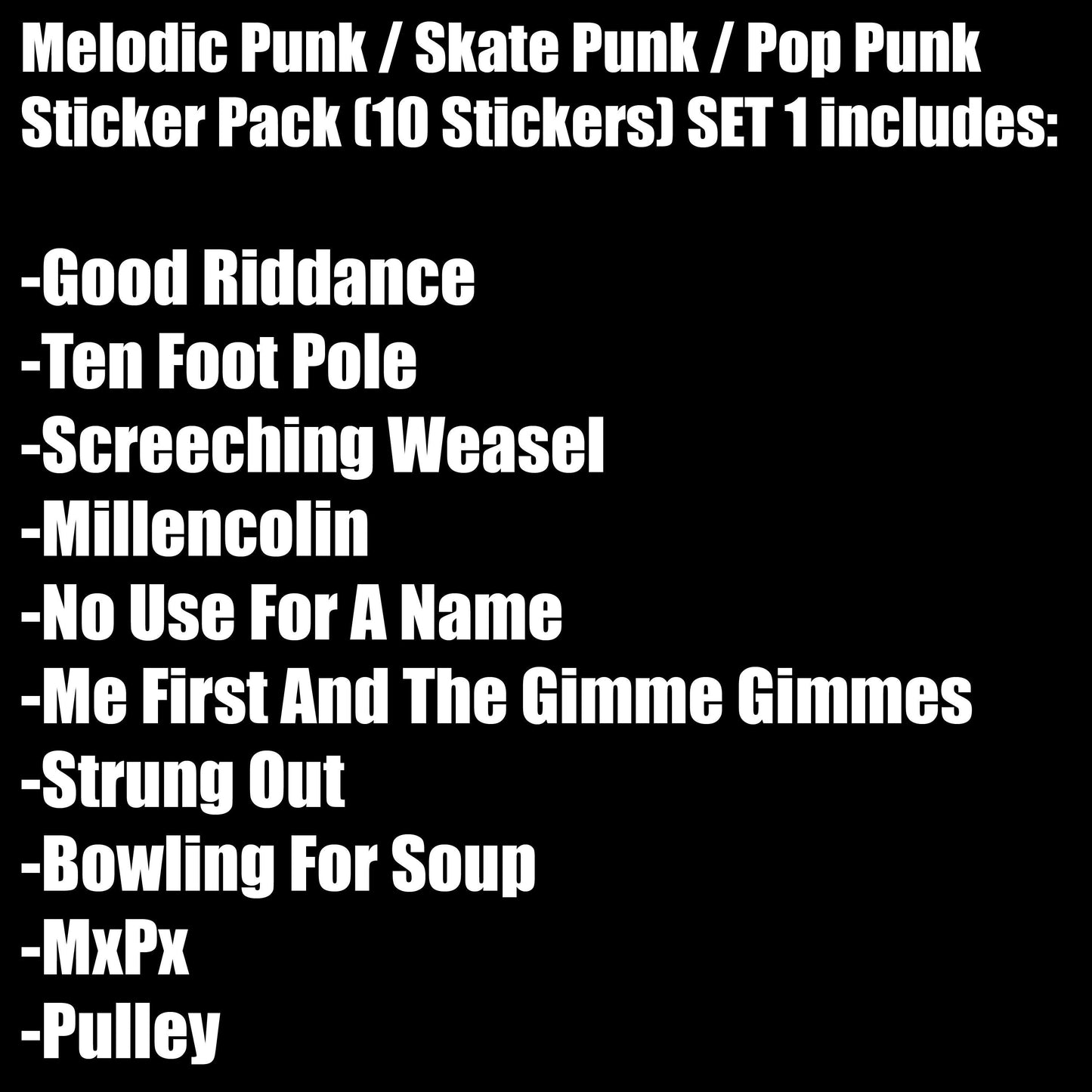 Melodic Punk / Skate Punk / Pop Punk Sticker Pack (10 Stickers) Set 1