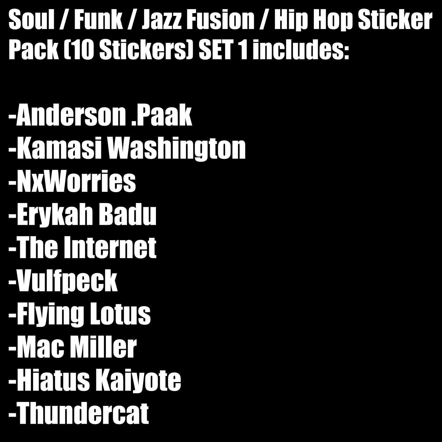 Soul / Funk / Jazz Fusion / Hip Hop Sticker Pack (10 Stickers) Set 1